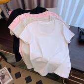 短款 T恤女上衣夏辣妹修身 上衣正肩内搭白色t恤 正肩短袖 简约基础款