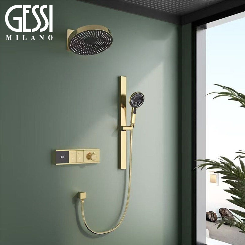 意大利GESSI捷仕暗藏式预埋花洒智能数显全铜入墙式恒温增压套装