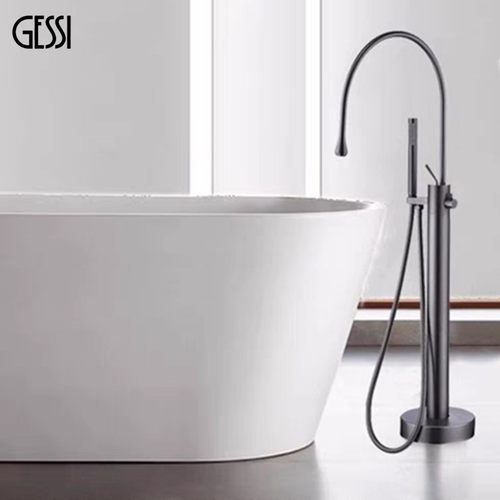 意大利捷仕GESSI落地式浴缸龙头花洒枪灰色水滴全铜立式浴缸龙头