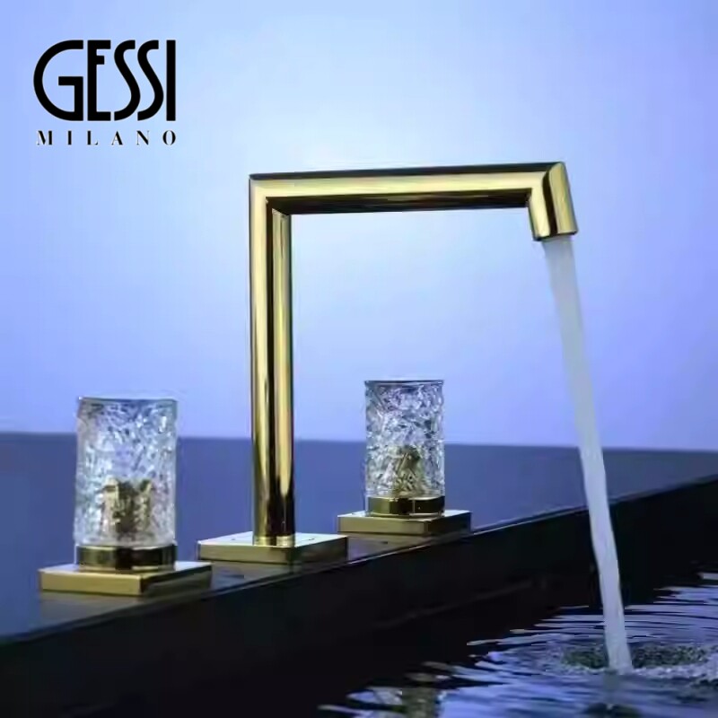意大利GESSI水晶面盆水龙头铜三孔玫瑰金台下盆两孔分体冷热龙头