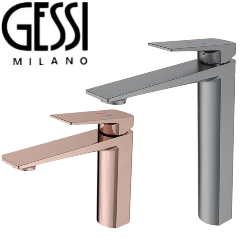 意大利Gessi面盆水龙头台上下盆方形玫瑰金冷热浴室柜单孔水龙头