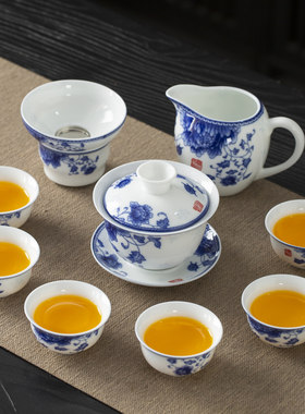 功夫茶具套装薄瓷青花瓷陶瓷盖碗