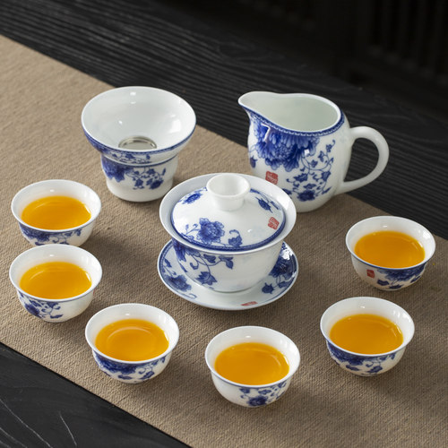 功夫茶具套装薄瓷青花瓷陶瓷盖碗