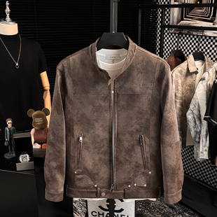 皮衣外套潮 潮流休闲时尚 2026春秋高级感皮夹克男美式 痞帅立领韩版