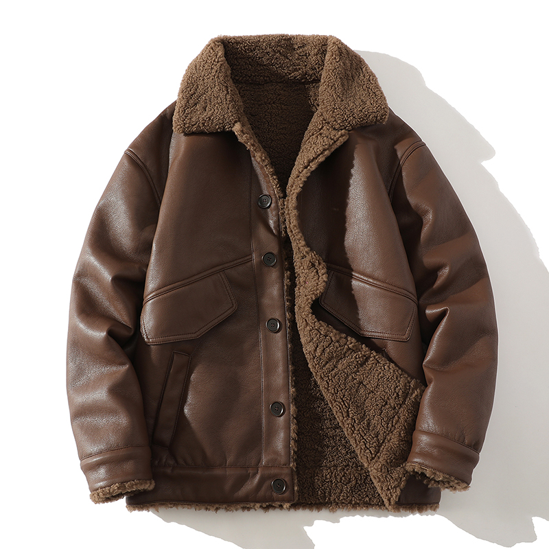 复古羊羔毛棉衣男加绒加厚