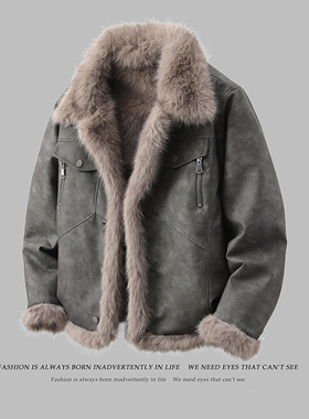 皮毛一体男士冬季大码加绒加厚皮衣双面穿皮袄宽松羊羔毛夹克外套