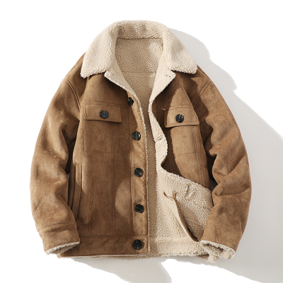 保暖加绒加厚羊羔毛棉服男