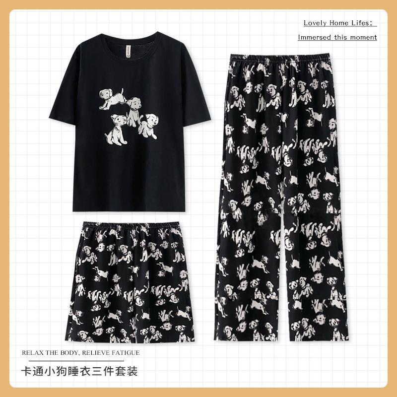短袖长裤睡衣女夏季纯棉情侣薄款