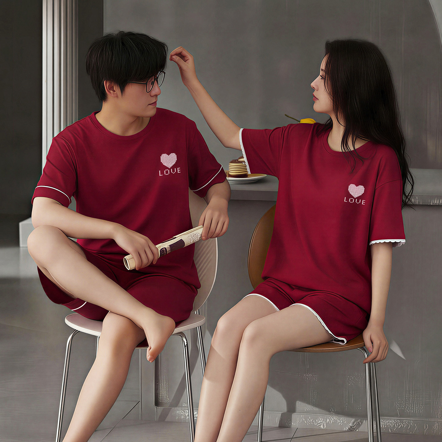 情侣红色纯棉睡衣夏季男女短袖短裤本命年结婚家居服带胸垫套装,女士内衣/男士内衣/家居服,睡衣/家居服套装,淘宝优惠券,粉丝福利购,淘宝优惠卷