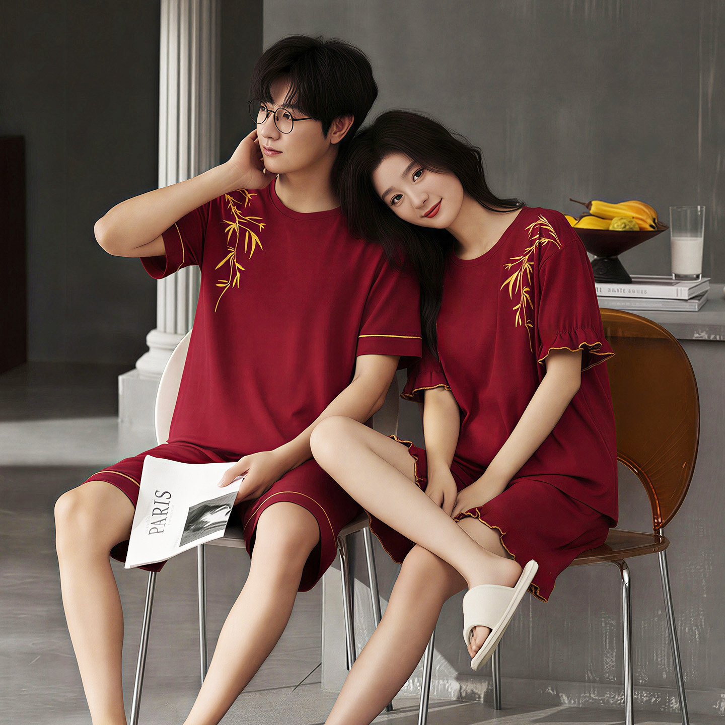 情侣红色纯棉睡衣夏季男女短袖短裤本命年结婚家居服带胸垫套装,女士内衣/男士内衣/家居服,睡衣/家居服套装,淘宝优惠券,粉丝福利购,淘宝优惠卷