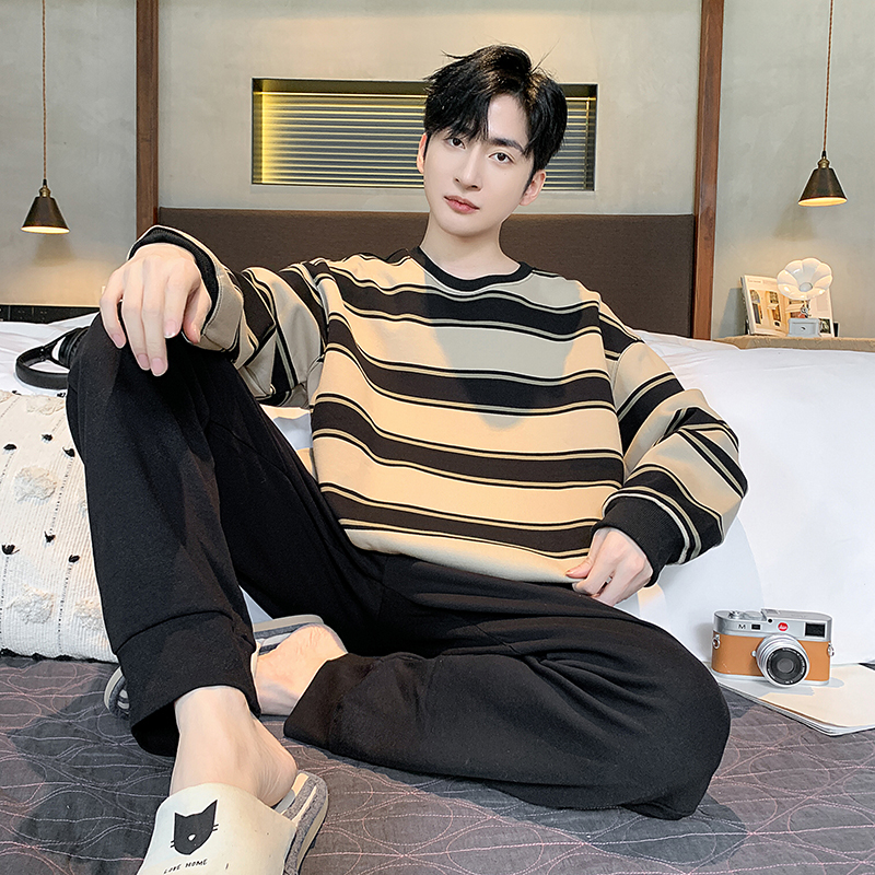 男士纯棉长袖睡衣春秋大码套装