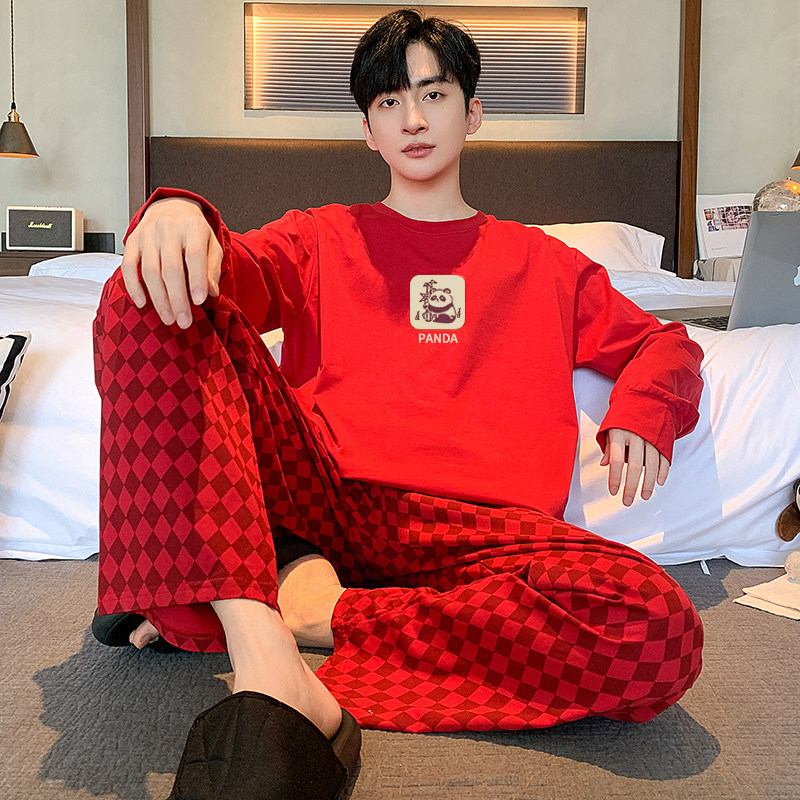 本命年红色睡衣男士春秋季纯棉长袖卡通大码情侣结婚新婚家居服冬,女士内衣/男士内衣/家居服,睡衣/家居服套装,淘宝优惠券,粉丝福利购,淘宝优惠卷