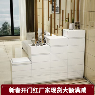 烤漆双面阶梯储物鞋柜简约现代门厅柜隔断柜高低组合楼梯家用门口