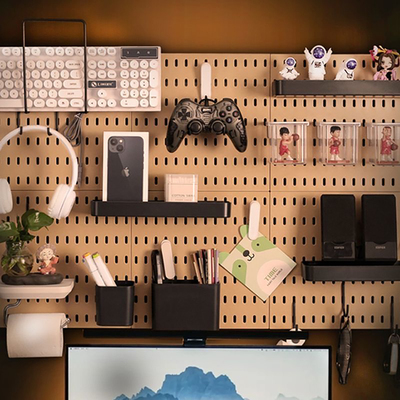 适宜家用通用免打孔洞洞板置物架金属挂钩配件宿舍书桌玄关收纳盒