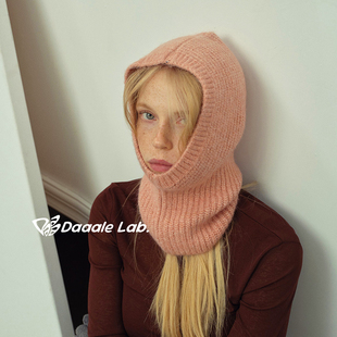 Daaaleˇ套头毛线帽巴拉克拉法帽羊绒冷帽羊毛针织帽套头帽子复古