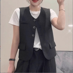 设计感无袖 港风短款 坎肩马夹外套 马甲女2025春秋新款 黑色休闲西装