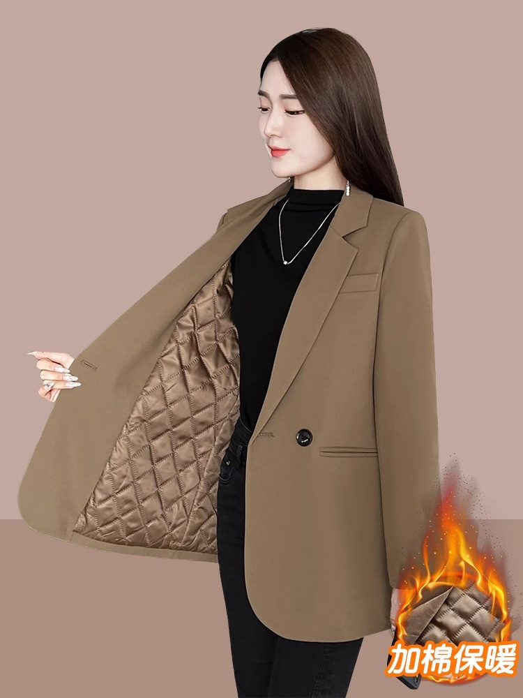 加棉加厚西装外套女秋冬装新款2025韩版小个子休闲百搭小西服上衣