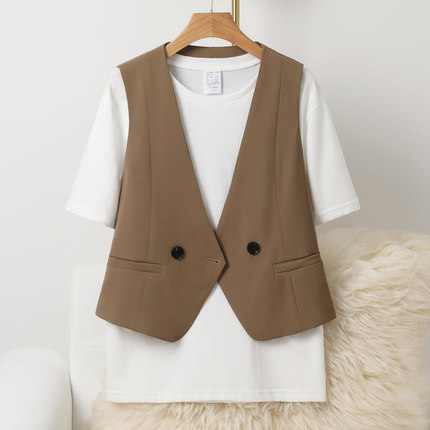 西装马甲女小背心2026春秋新款外搭叠穿女士坎肩黑色短款马夹背心