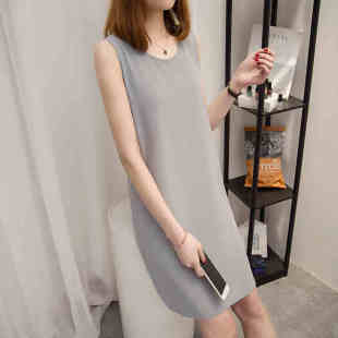 2022新款百搭宽松无袖真丝连衣裙中长款打底吊带背心裙女夏桑蚕丝