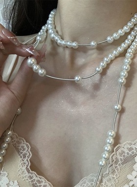 西太后破碎珍珠项链女欧美复古气质镶钻不规则长款立体土星毛衣
