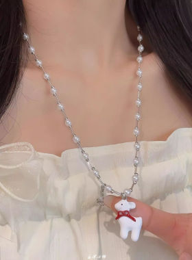卓沅同款梦中小鹿原创蜡烛珐琅珍珠项链小众甜美可爱高级感锁骨