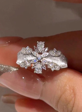 小红书爆款手工拉丝闪钻戒指女指环轻奢高级感食指戒对戒一件代发