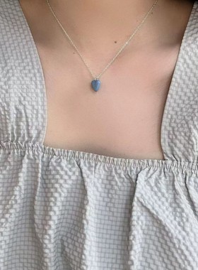 银森优化海蓝宝爱心吊坠项链双层锁骨链ins韩系精致轻奢新