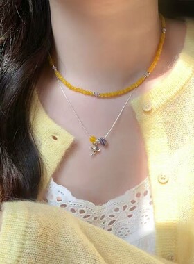 「檐下燕」清新黄色串珠百搭项链飞燕叠戴锁骨链ins高颜值项链