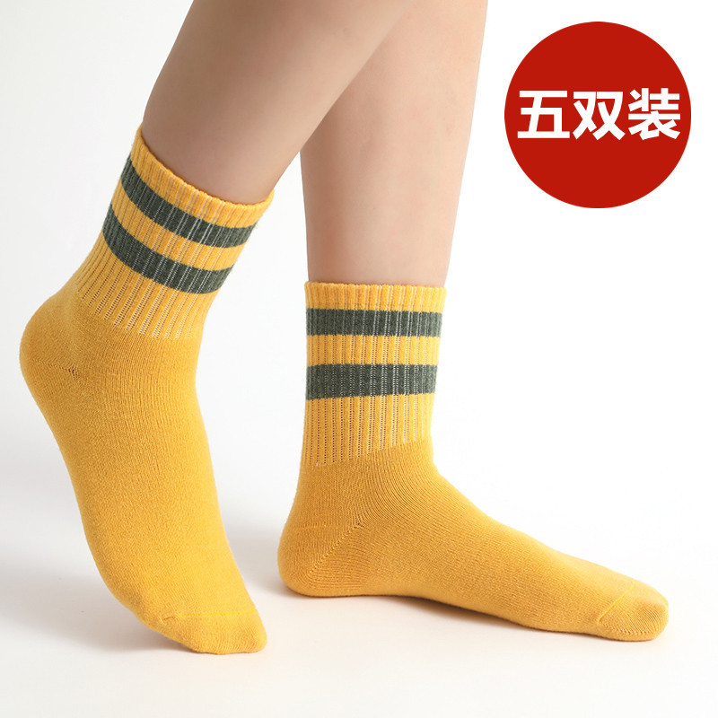 条纹袜子女男秋冬羊绒中筒加厚