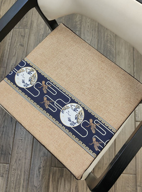 中式古典加厚亚麻实木椅垫高密可拆洗海绵坐垫可定制尺寸防滑椅垫