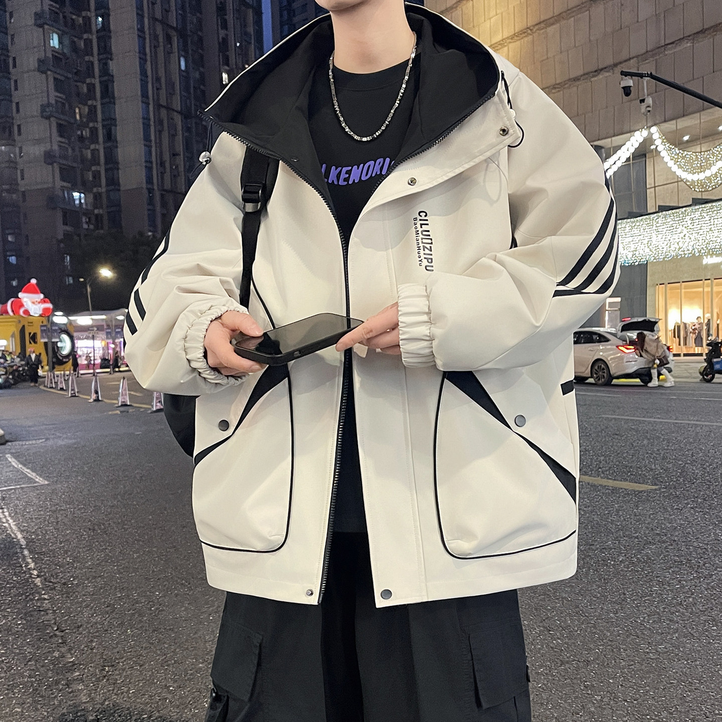 春秋连帽宽松工装美式男潮牌夹克