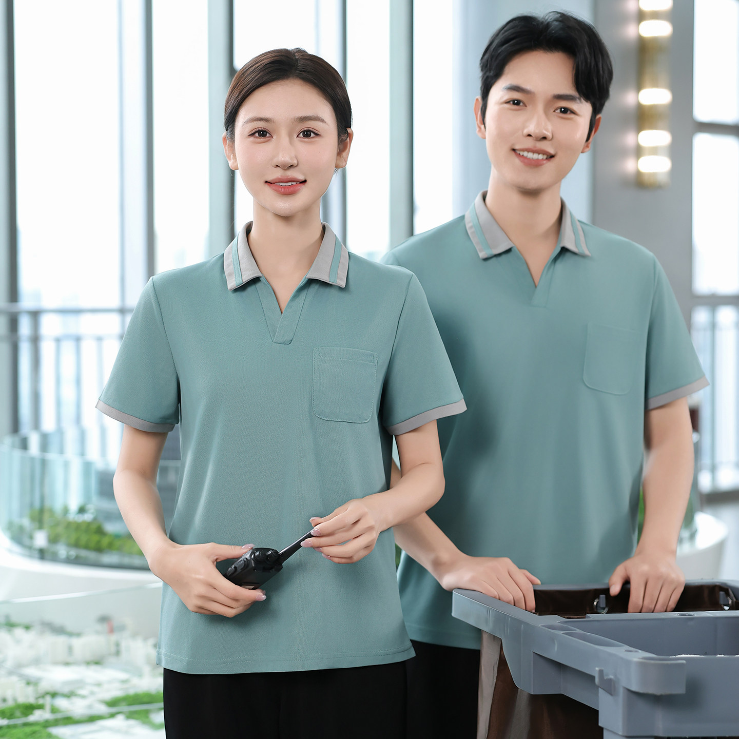 保洁工作服短袖T恤夏装定制logo酒店宾馆客房小区物业阿姨PA制服