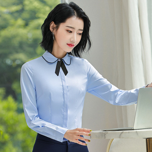 正装 秋款 白色娃娃领短袖 女长袖 前台衬衣女士面试工作服 职业衬衫