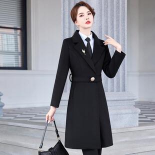 售楼部工作服大衣女冬职业毛呢子外套银行珠宝店酒店前台工装正装