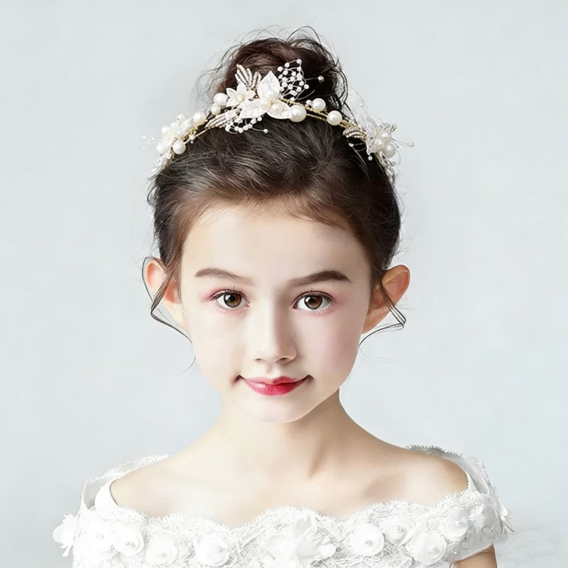 儿童王冠头饰女童头箍公主皇冠发饰花童发箍女表演小女孩发卡簪花