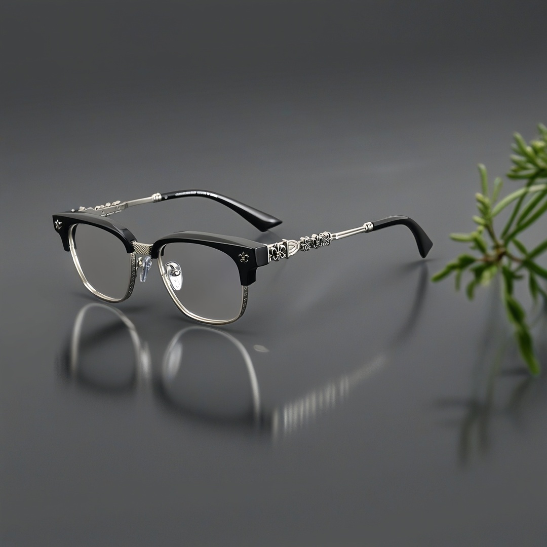 克罗纯钛黑框眼镜半框眼镜近视眼镜高级变色定制成品光学眼镜