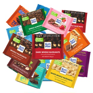 德国RitterSport瑞特斯波德瑞特滋榛子牛奶黑巧克力网红休闲零食