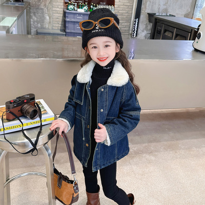 女童加绒外套秋冬洋气加厚牛仔衣