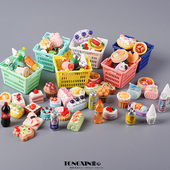 仿真迷你超市购物篮手提篮食玩摆件过家家食物瓶便利店娃娃屋玩具