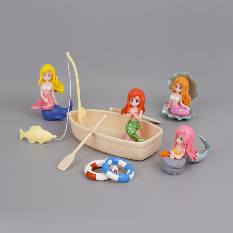 卡通迷你仿真美人鱼小船模型摆件鱼缸造景微缩装饰水中布景小玩具