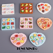 迷你火锅配菜食物微缩托盘食玩仿真爱心盘子娃娃屋场景配件摆件