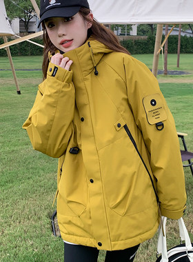 户外夹棉冲锋衣宽松休闲工装棉服