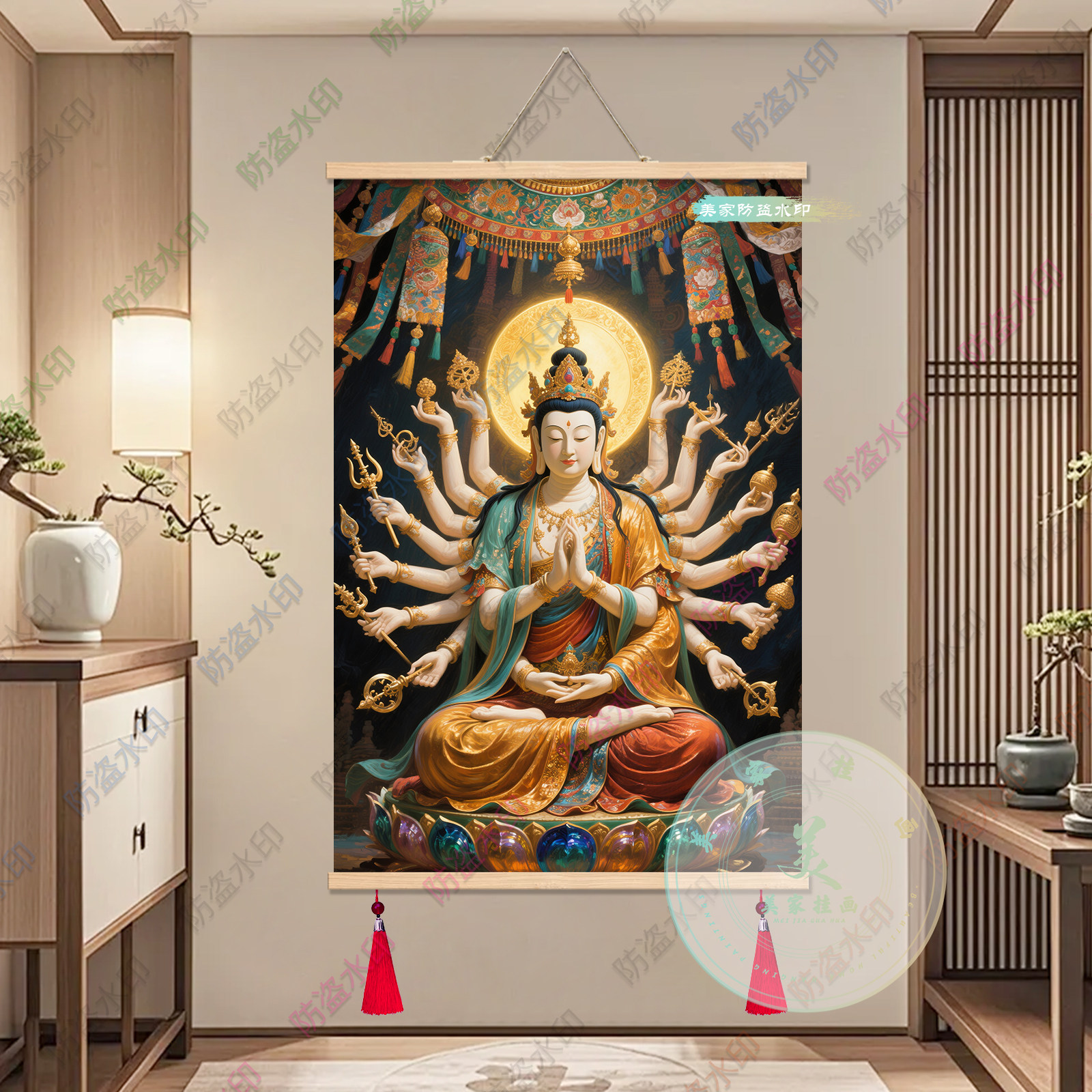 千手观音菩萨佛像装饰画玄关挂画客厅中式禅意壁画现代装饰画