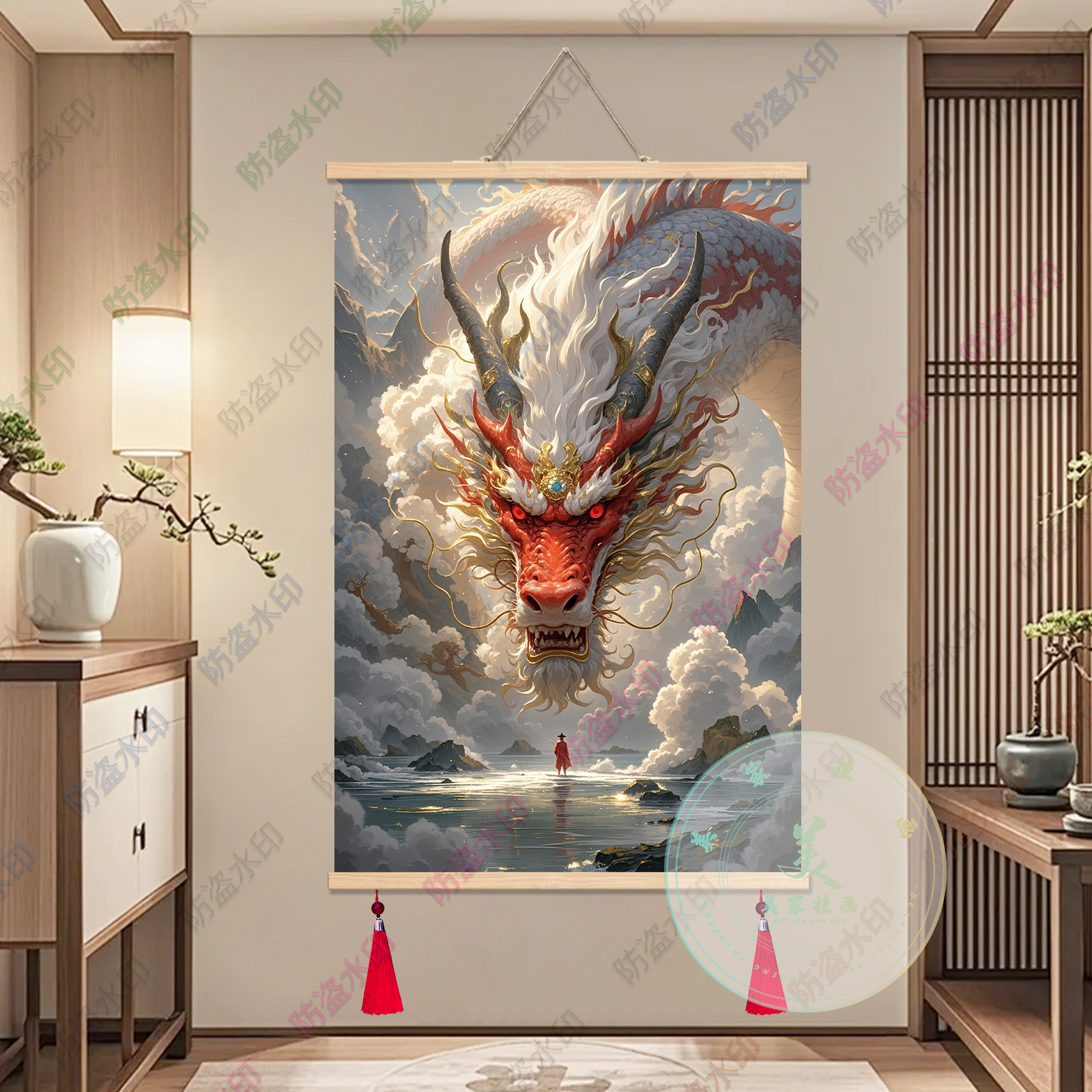 中式红金龙装饰画客厅卧室挂画现代简约壁画风水画龙抬头