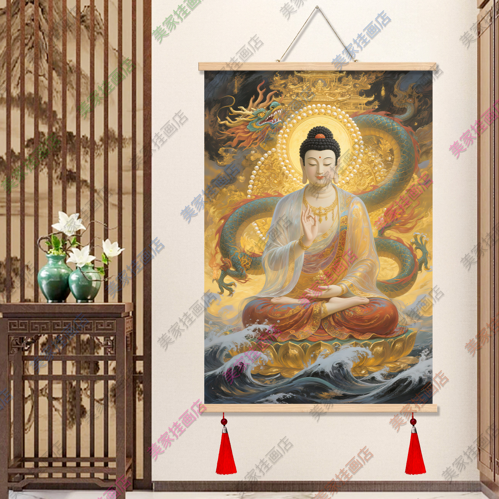 大日如来佛像挂画阿弥陀佛释迦牟尼佛佛祖坐莲画像客厅供奉装饰画