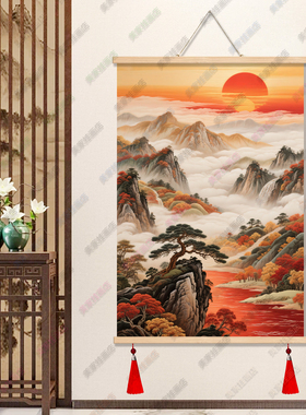 千里江山满江红挂画客厅玄关古典书房茶室鸿运当头装饰画中国画