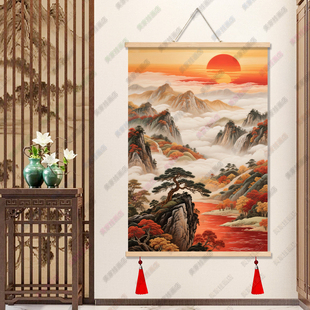 千里江山满江红挂画客厅玄关古典书房茶室鸿运当头装饰画中国画