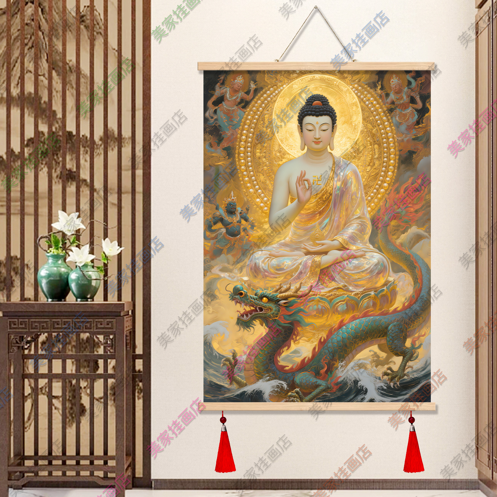 大日如来佛像挂画阿弥陀佛释迦牟尼佛佛祖坐莲画像客厅供奉装饰画