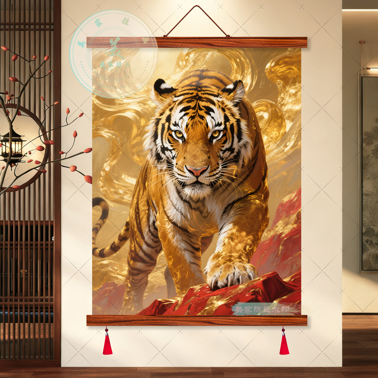 中式猛虎下山实木镇宅装饰画