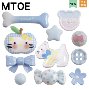 备注XZ MTOE 蓝色苹果小猫洞洞鞋 配饰diy鞋 带扣配件小孔大孔浦西鞋